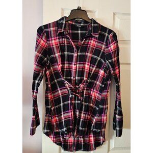 Express Womens Plaid Lace-Up Front Corseted Flannel Sz L Coquette Cabincore